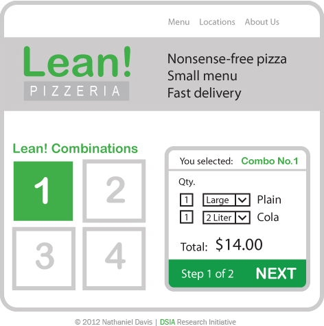 Desktop Web site for Lean! Pizzeria