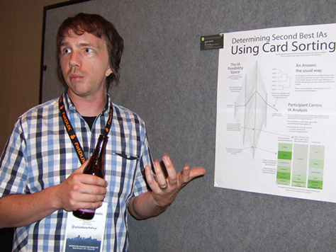 Andrew Mayfield of Optimal Workshop, presenting his poster, Determining Second-Best IAs Using Card Sorting