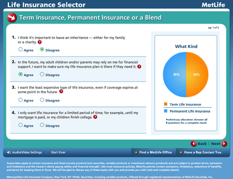 The recommended insurance allocation changed instantly as shoppers answered questions, distracting some shoppers