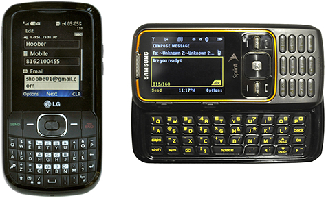 Two typical message phone-style feature phones, with hardware keyboards