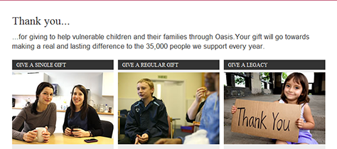 Donation page for Oasis
