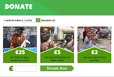 Donation page for Oxfam