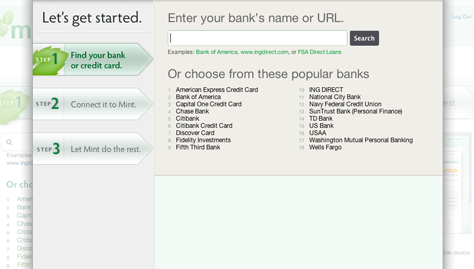 Mint.com’s Let’s get started wizard