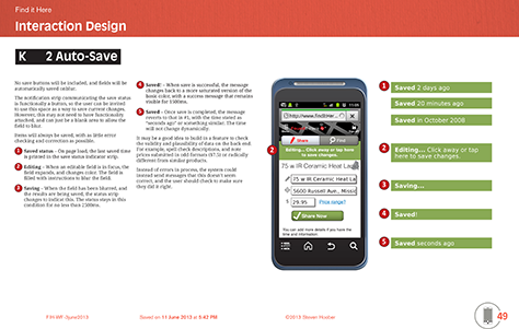 Typical page of a UI specification, with diagrams on the right and descriptions on the left