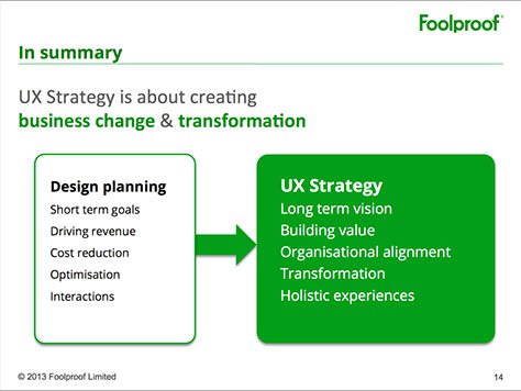 Summary of design planning versus UX strategy
