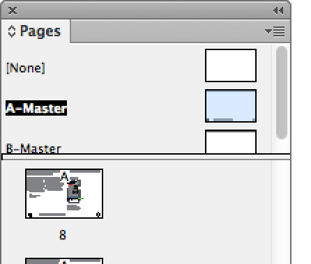 Master pages at the top of the Pages palette