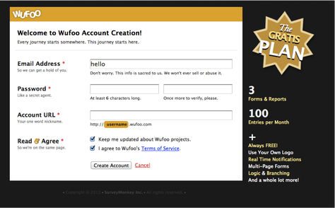 Creating a new account on WuFoo