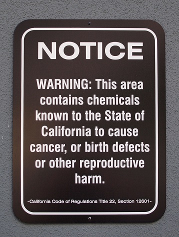 Hazardous materials warning sign in a California airport