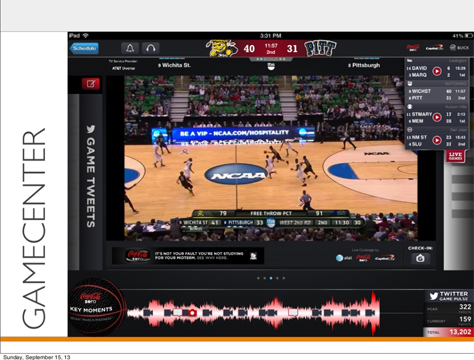 March Madness Live, with an unobtrusive panel on the left for tweets