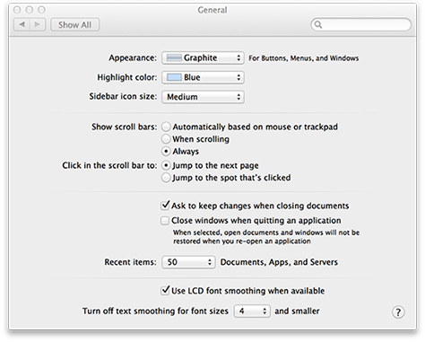 Mountain Lion’ s scroll bar settings in General System Preferences