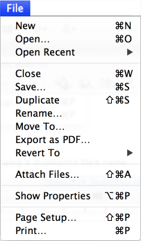 File menu in Mountain Lion’s TextEdit