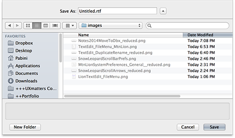 Save As dialog box in Mountain Lion’s TextEdit
