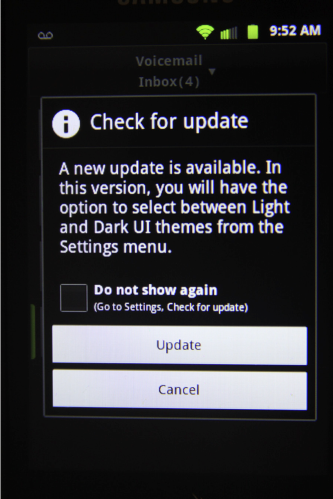 An update message from SPRINT mobile-phone service uses the computer jargon term “UI themes”