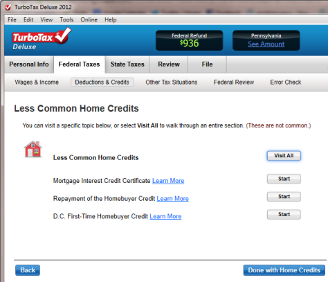 TurboTax indicates uncommon home credits