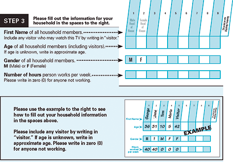 A survey that requires users to enter household demographics.