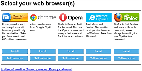 Web browser-selection screen in Windows
