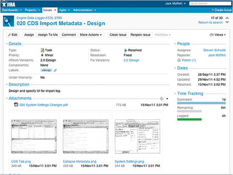 An example of a design task in Atlassian’s JIRA, a project-tracking tool