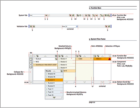 Page from a UI design specification document for an application that was to be implemented in Eclipse RCP