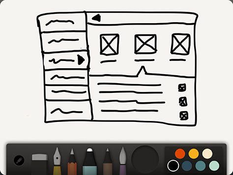 Sketch of an iPad app in Paper by FiftyThree