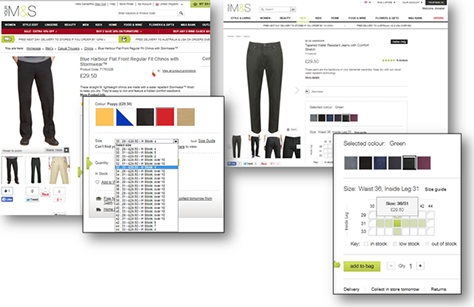 A Marks and Spencer product page, before and after