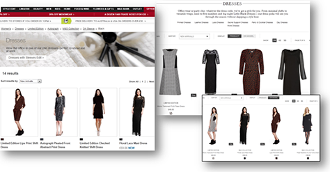 The Marks and Spencer category page for Dresses, before and after