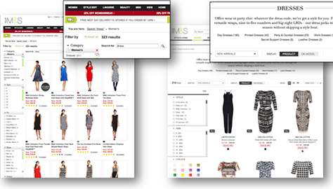 The Marks and Spencer category page for Dresses with filters, before and after