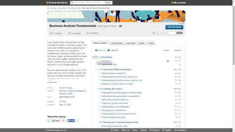 Table of contents for a Lynda course on a notebook computer