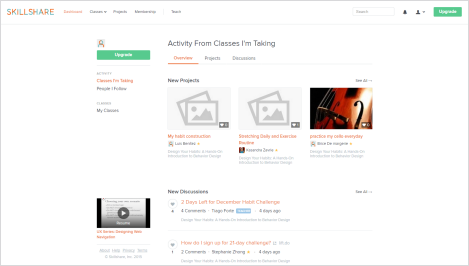 Dashboard for my SkillShare account on my notebook computer