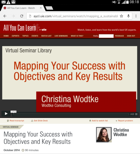 A virtual seminar’s landing page on an Android device