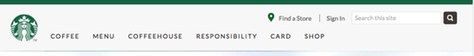 The Starbucks Web site global navigation menu