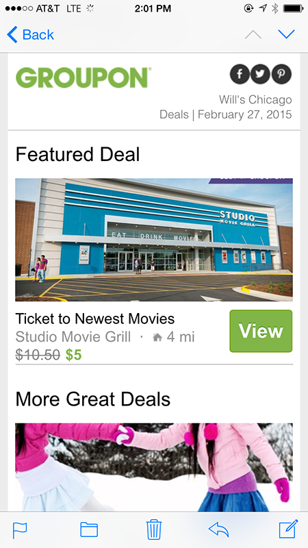 Groupon daily deals email message