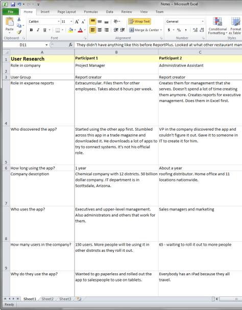 My analysis spreadsheet