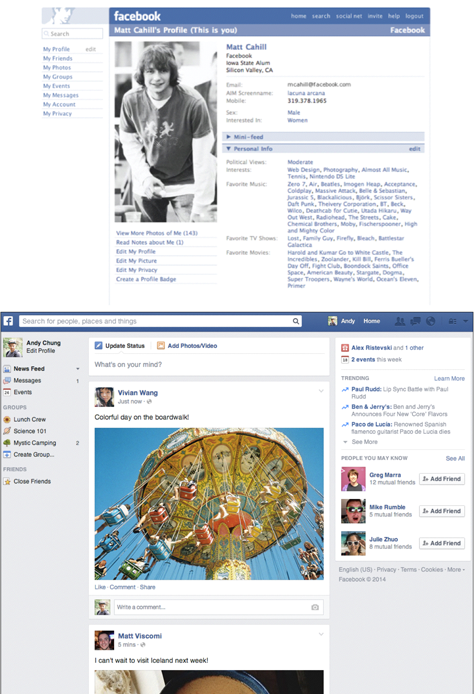 Early and current versions of Facebook