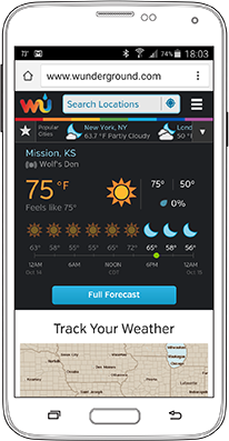 Weather Underground Web site on a user’s first visit