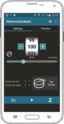 Several beats per minute selectors in the Metronome Beats app