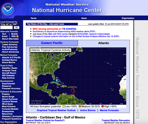 National Hurricane Center Web site, July 10, 2013