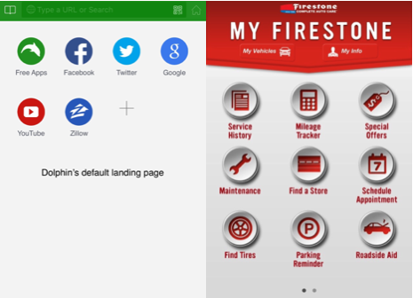 Dolphin’s mobile browser and Firestone’s mobile app