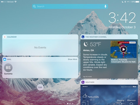 iOS 10 widgets on iPad