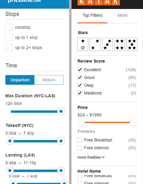 Site structure and faceted search in the user interface