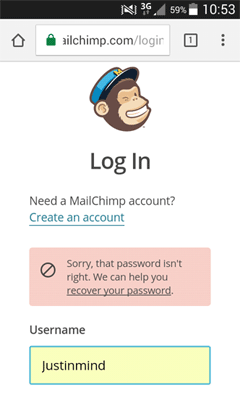 MailChimp log-in error message