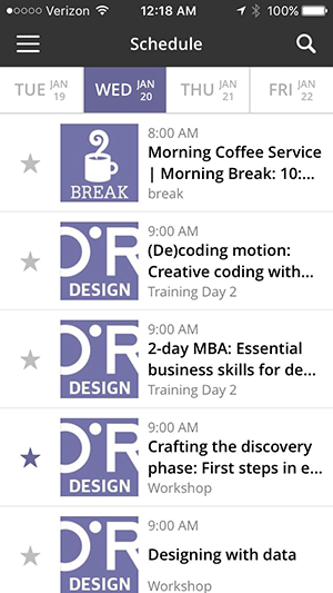 Conference schedule in mobile app
