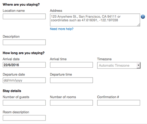 Adding accommodation to a journey on TripIt