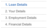A progress indicator for a loan application