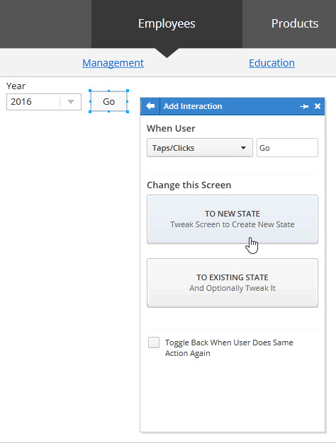 Specifying that a button leads to a new state in Indigo Studio