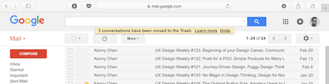 Gmail lets you quickly undo destructive actions