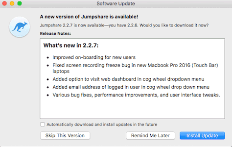 Automatic Jumpshare software update