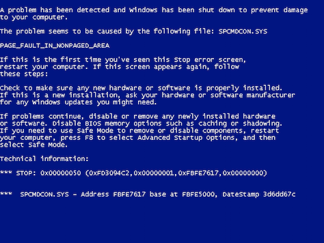 Infamous Windows Blue Screen of Death