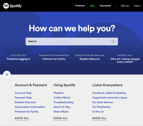 Spotify's Help section