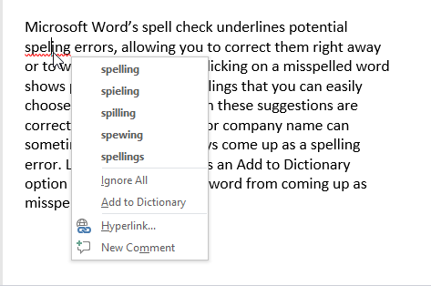 Microsoft Words spelling checker