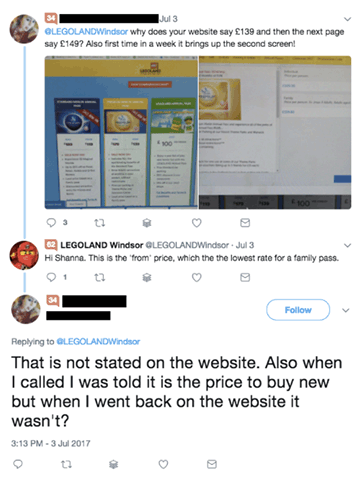 Response to unclear pricing information on LegoLand's site